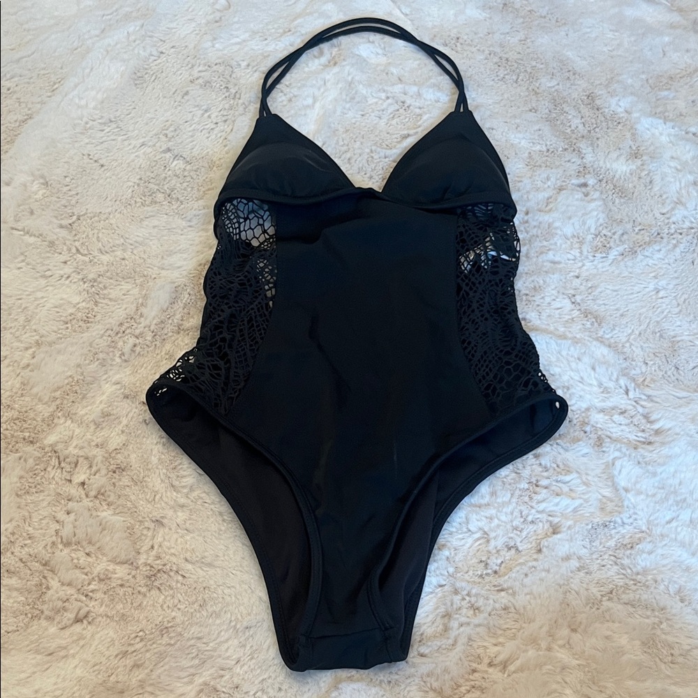 Hurley Black Lace Detail One Piece Swimsuit